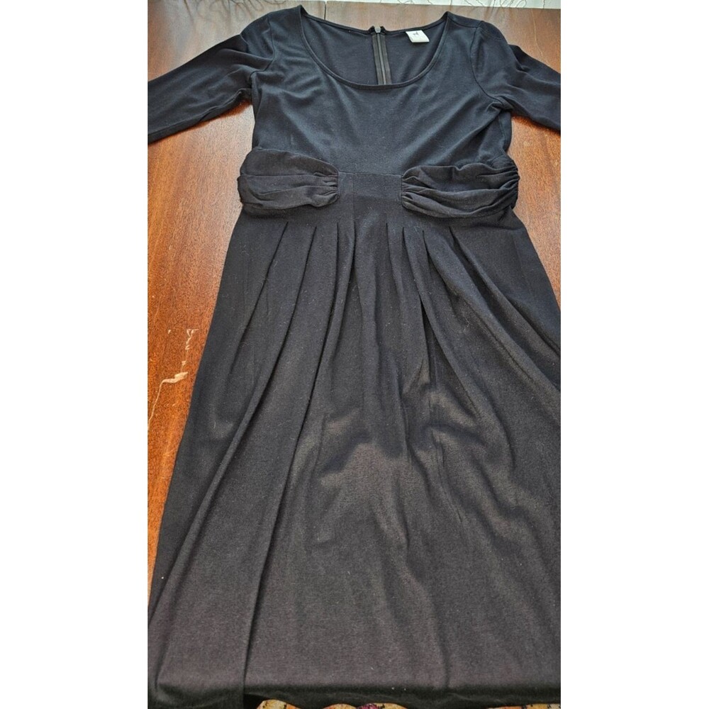 Peruvian Connection Black 3/4 Sleeve Pima Cotton Blend Gathered Waist Dress Sz M